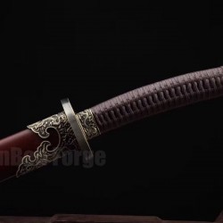 Dragon Dao Chinese Sword Damascus Folded Steel Hazuya Polishing Blade Red Wood Scabbard