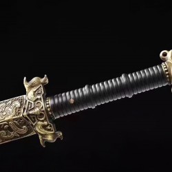 Chinese Jian Sword Damascus Folded Steel Blade Ebony Scabbard For Sale