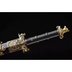 Chinese Jian Sword Damascus Folded Steel Blade Ebony Scabbard For Sale