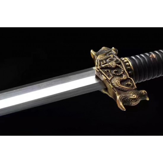 Chinese Jian Sword Damascus Folded Steel Blade Ebony Scabbard For Sale