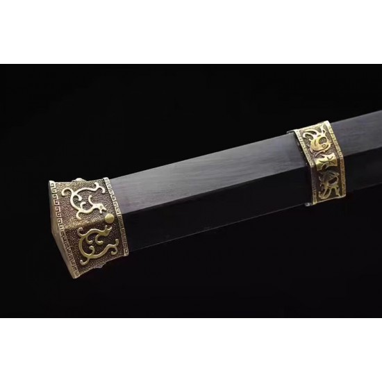 Chinese Jian Sword Damascus Folded Steel Blade Ebony Scabbard For Sale