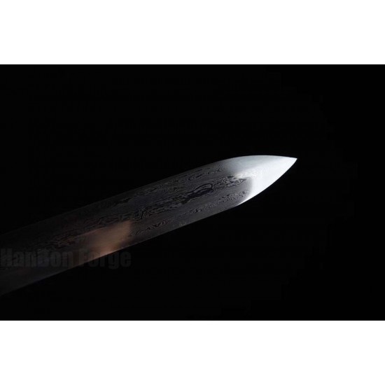 Chinese Sword Jian LEAPING THE DRAGON GATE 4-Sided Damascus Folded Steel Blade