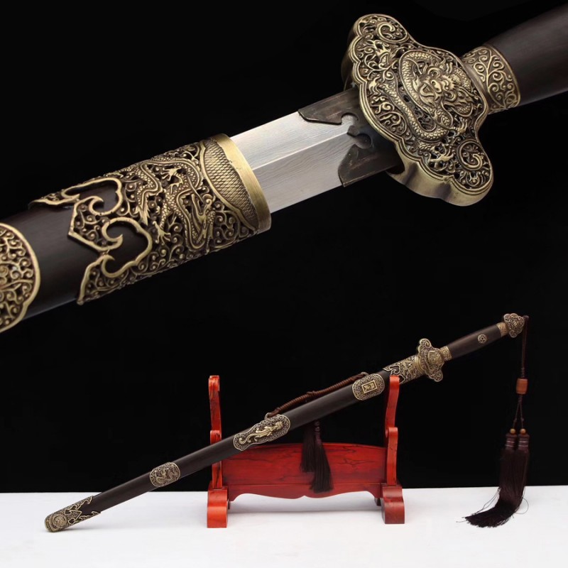 Handmade Damascus Folded Steel Blade Chinese Sword Full Tang Long Double Edge 