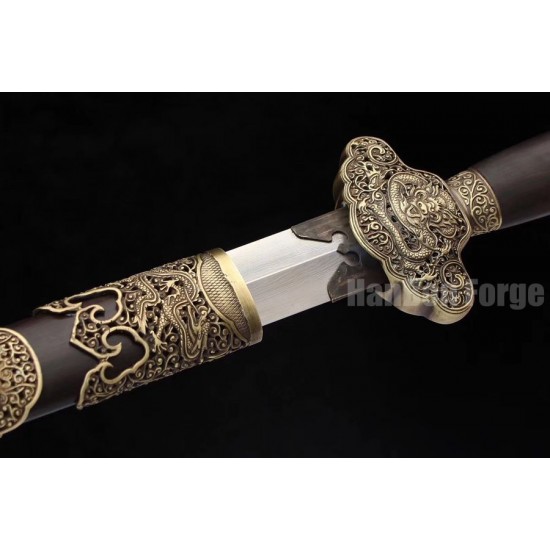 Dragon Jian Chinese Sword  Damascus Folded Steel Hazuya Polish Blade Genuine Hamon