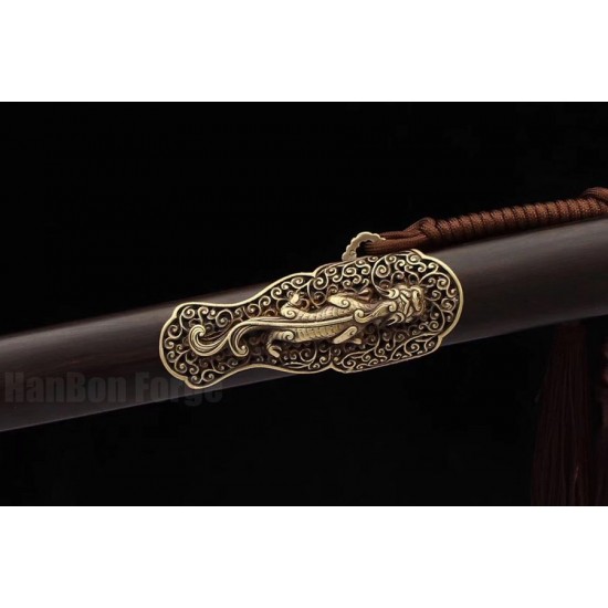 Dragon Jian Chinese Sword  Damascus Folded Steel Hazuya Polish Blade Genuine Hamon