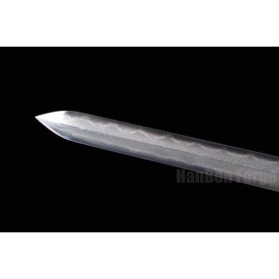 Dragon Jian Chinese Sword  Damascus Folded Steel Hazuya Polish Blade Genuine Hamon
