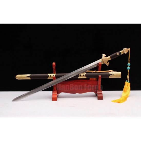 Handmade Jian Chinese Sword Damascus Steel Hazuya Polish Clay Tempered Blade 