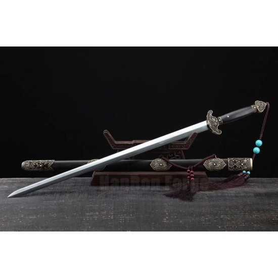 Genuine Dragon Sword Chinese Jian Damascus Steel Hazuya Polish Blade Clay Tempered 