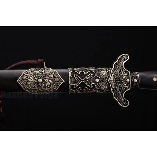 Genuine Dragon Sword Chinese Jian Damascus Steel Hazuya Polish Blade Clay Tempered 