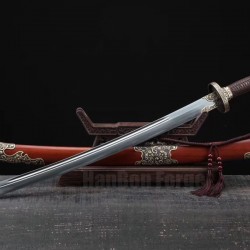 Chinese Sword Chrysanthemum Qing Dao Hazuya Polish Damascus Steel Clay Tempered Blade