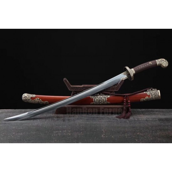 Chinese Sword Chrysanthemum Qing Dao Hazuya Polish Damascus Steel Clay Tempered Blade