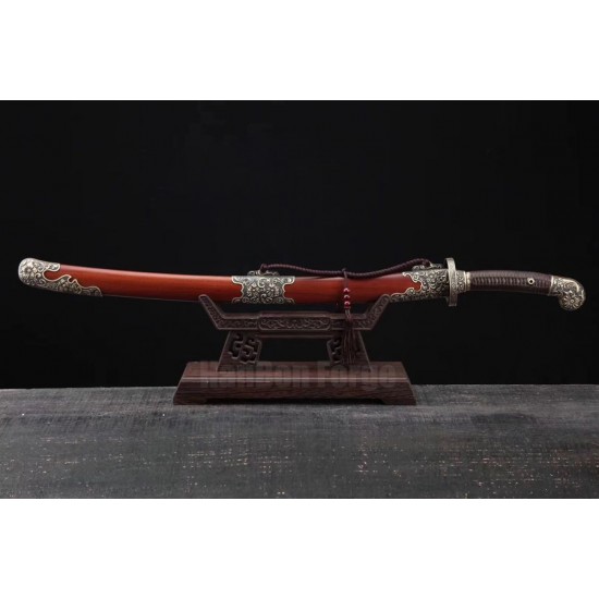 Chinese Sword Chrysanthemum Qing Dao Hazuya Polish Damascus Steel Clay Tempered Blade