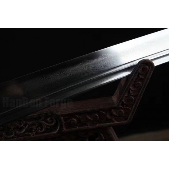 Chinese Sword Chrysanthemum Qing Dao Hazuya Polish Damascus Steel Clay Tempered Blade