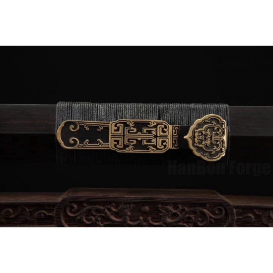 Chinese Han Jian Sword Damascus Folded Steel Ebony Sheath Traditional Handmade