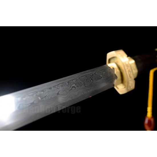 Famous Chinese Ganjiang Sword Jian Damascus Steel 12 Processes Hazuya Polish Blade