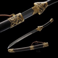 Chinese Qilin Kirin Qing Dao Sword Damascus Folded Steel Hand Polish Blade 