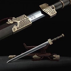 Shi Huang Jian Chinese Sword Damascus Folded Steel Ebony Scabbard