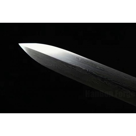 Chinese Sword Dragon Jian Damascus Folded Steel Blade 