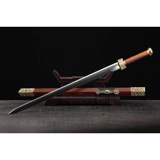 Ruyi Jian Chinese Sword Damascus Pattern Steel Blade Rosewood Scabbard