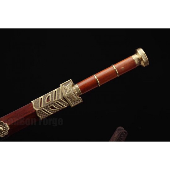 Ruyi Jian Chinese Sword Damascus Pattern Steel Blade Rosewood Scabbard