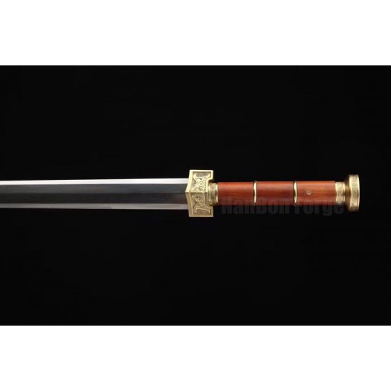 Ruyi Jian Chinese Sword Damascus Pattern Steel Blade Rosewood Scabbard