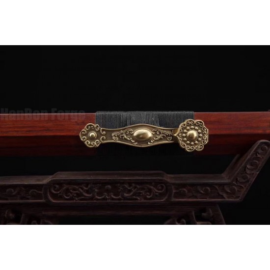 Ruyi Jian Chinese Sword Damascus Pattern Steel Blade Rosewood Scabbard