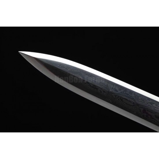 Ruyi Jian Chinese Sword Damascus Pattern Steel Blade Rosewood Scabbard
