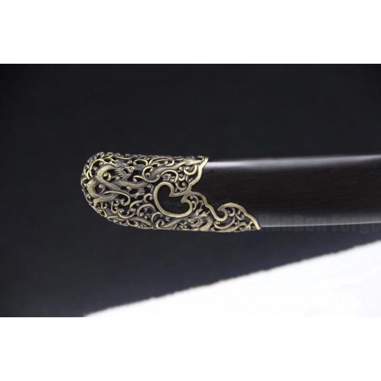 Dragon Dao Chinese Sword Sabre Clay Tempered Damascus Folded Steel Blade