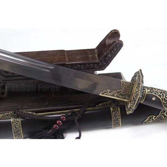 Dragon Dao Chinese Sword Sabre Clay Tempered Damascus Folded Steel Blade
