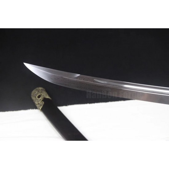 Dragon Dao Chinese Sword Sabre Clay Tempered Damascus Folded Steel Blade