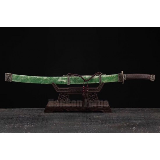 Qing Dao Chinese Sword Folded Steel Hazuya Polish Clay Temper Blade Genuine Rayskin Scabbard