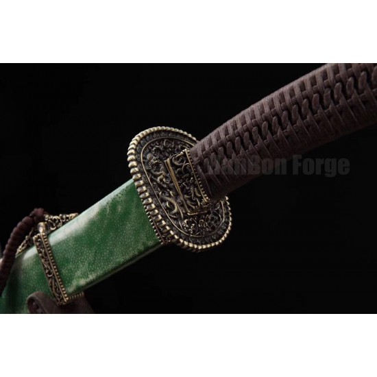 Qing Dao Chinese Sword Folded Steel Hazuya Polish Clay Temper Blade Genuine Rayskin Scabbard