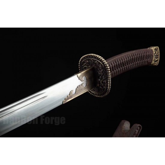 Qing Dao Chinese Sword Folded Steel Hazuya Polish Clay Temper Blade Genuine Rayskin Scabbard