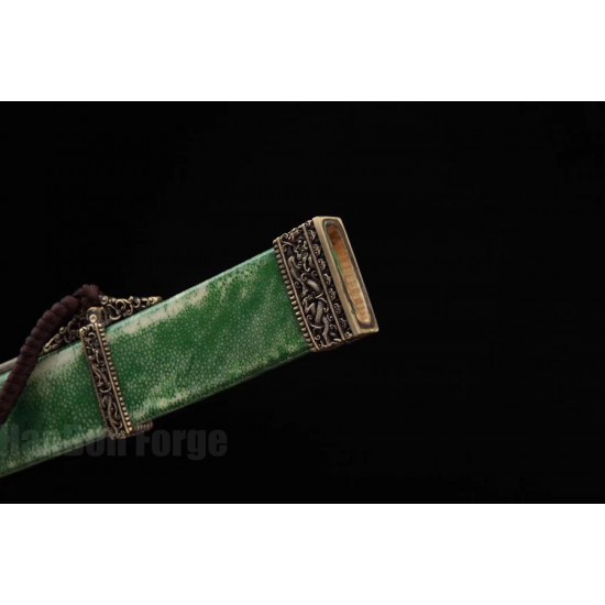 Qing Dao Chinese Sword Folded Steel Hazuya Polish Clay Temper Blade Genuine Rayskin Scabbard