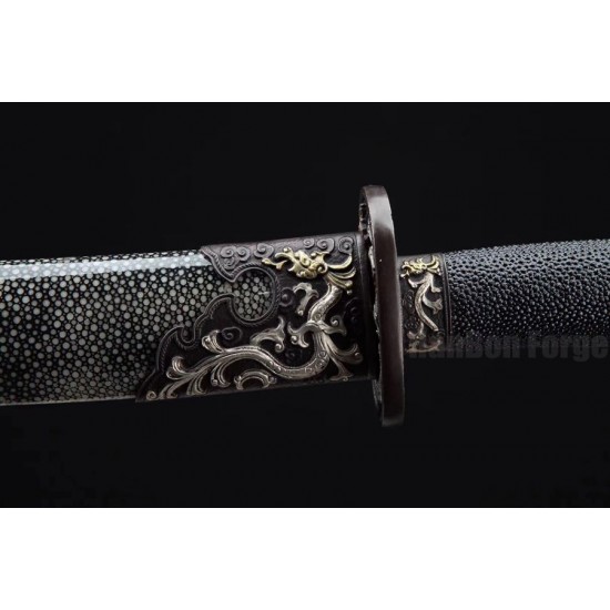Dragon Dao Sword Chinese Sabre Folded Steel Hazuya Polish Blade Genuine Hamon