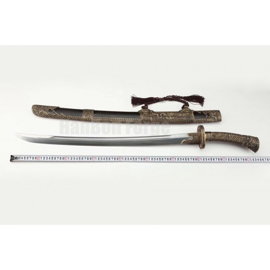 Dragon Chinese Sword Sabre Dao Broadsword Folded Steel Clay Temper Hazuya Polish Blade