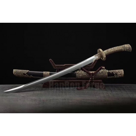 Dragon Chinese Sword Sabre Dao Broadsword Folded Steel Clay Temper Hazuya Polish Blade