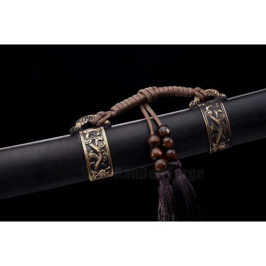 Qianlong Dragon Chinese Sword Dao Sabre Folded Steel Blade Ebony Scabbard