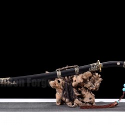 Qianlong Dragon Chinese Sword Dao Sabre Folded Steel Blade Ebony Scabbard