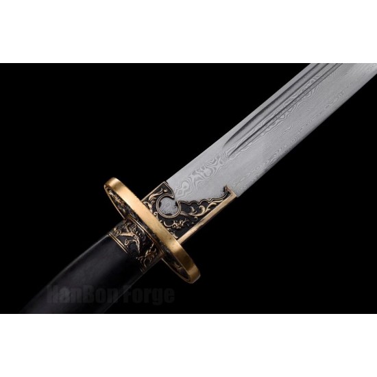 Qianlong Dragon Chinese Sword Dao Sabre Folded Steel Blade Ebony Scabbard