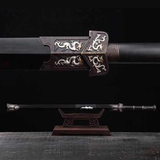 Tricolor Copper Han Jian Dragon Sword Chinese Sword Folded Steel Clay Temper Blade