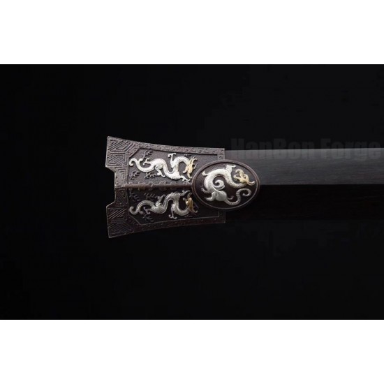 Tricolor Copper Han Jian Dragon Sword Chinese Sword Folded Steel Clay Temper Blade