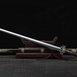 Ming Gong Jian Chinese Sword Folded Steel Blade Full Tang Ebony Scabbard Brass Fittings