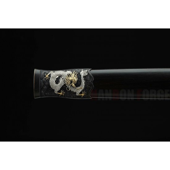 Chinese Dragon Han Dynasty Yuewang Jian Pattern Steel Clay Tempered Blade Traditional Chinese Martial Arts Sword