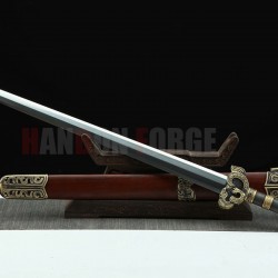 Chinese Juyuan Jian Sword Pattern Steel Clay Tempered Full Tang Straight Blade 