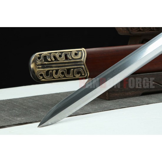 Chinese Juyuan Jian Sword Pattern Steel Clay Tempered Full Tang Straight Blade 