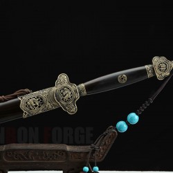 Handmade Chinese Wenjun Jian Sword Pattern Steel Blade Brass Fittings