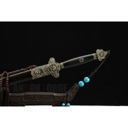 Handmade Chinese Wenjun Jian Sword Pattern Steel Blade Brass Fittings