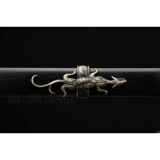 Chinese Xiangrui Jian Auspicious Sword Folded Pattern Steel Clay Tempered Full Blade