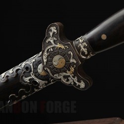 Tianhong Jian Chinese Sword Pattern Steel Eight Sides Blade Tricolor Brass Fittings